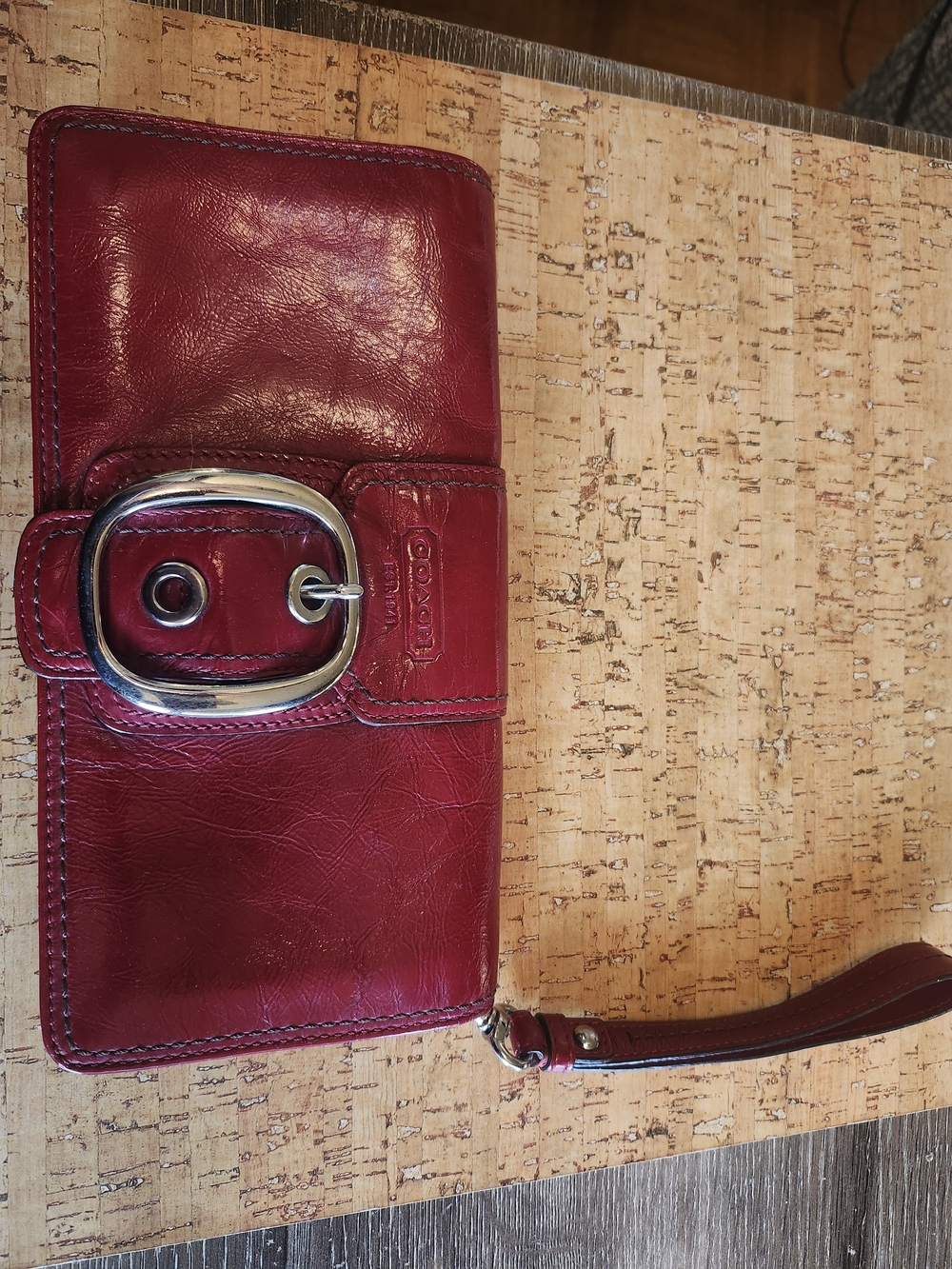 Coach Cherry Red Leather Wristlet with Silver Buckle - Picture 1 of 9